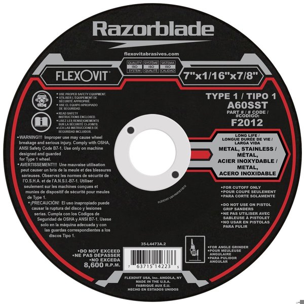 Flexovit Reinforced Cutoff Wheel Razorblade, 25 pc F2012